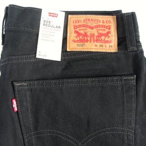 Levis Jeans 505 Regular 36x32 Black Mens Denim Straight Leg FREE SHIPPING